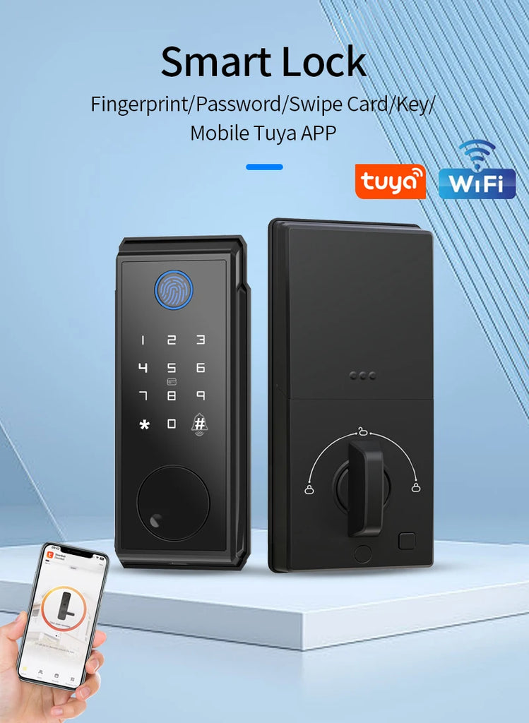 Smart Deadbolt Lock Tuya APP Wifi Keyless IC Card Fingerprint Keypad Digital Remote Unlock Dead Bolt Cylinder door Lock For Home