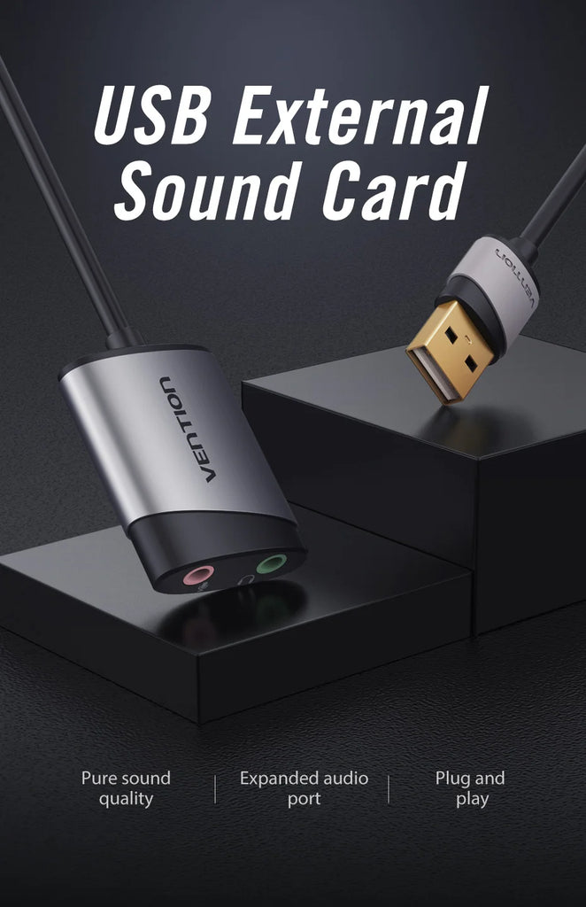 Vention USB External Sound Card USB to 3.5mm Audio Adapter with Microphone for PC Laptop MacBook PS5 Gaming Headset Sound Card