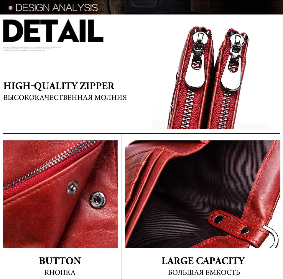 RFID Card Holder Wallet for Men Genuine Leather Small Money Bag Luxury Double Zipper Coin Pocket Quality Male Clutch Carteira