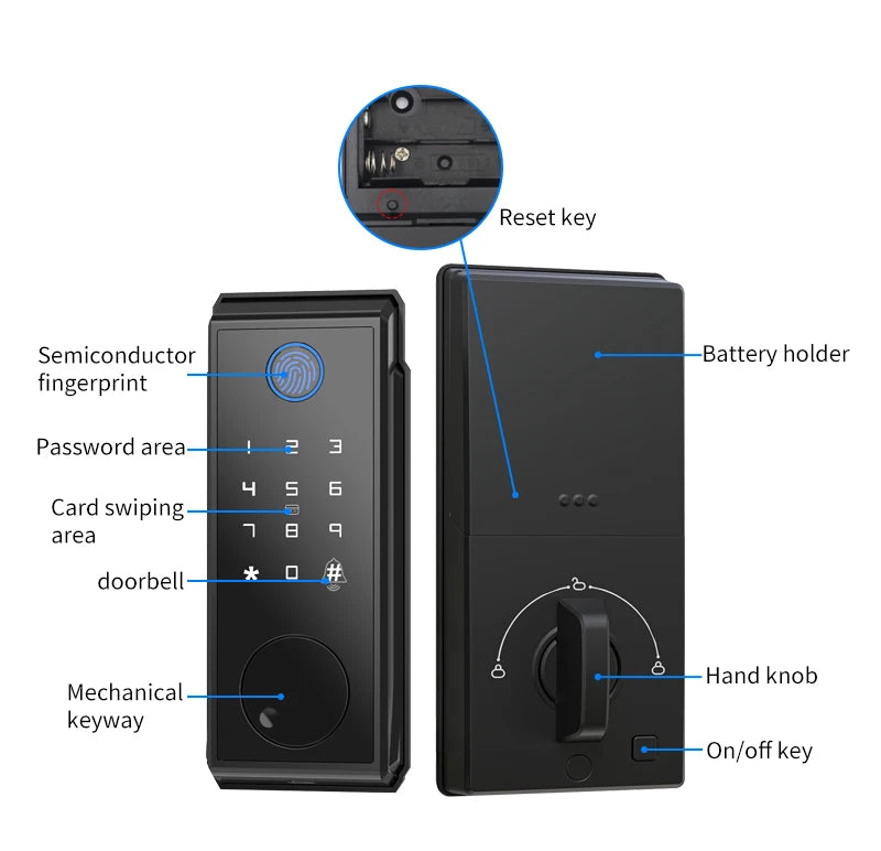 Smart Deadbolt Lock Tuya APP Wifi Keyless IC Card Fingerprint Keypad Digital Remote Unlock Dead Bolt Cylinder door Lock For Home