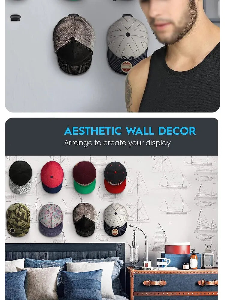 5 10pcs New Baseball Hat Hook Hat Sticking Hook Traceless Hook Black Minimalist Design Hat Rack Simple Earphone Necklace Storage