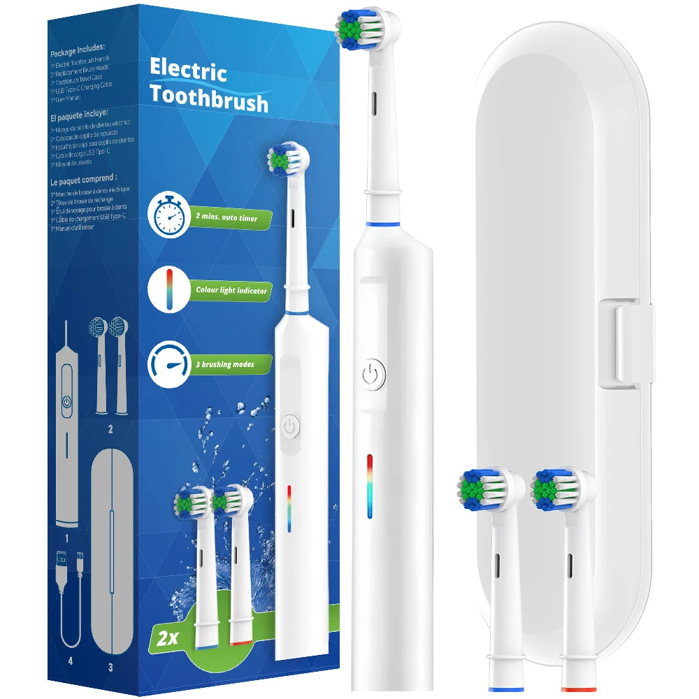 Intelligent Rotating Electric Toothbrush, Rechargeable Rotary Toothbrush Compatible with Oral B Replacement Electric Brush Heads