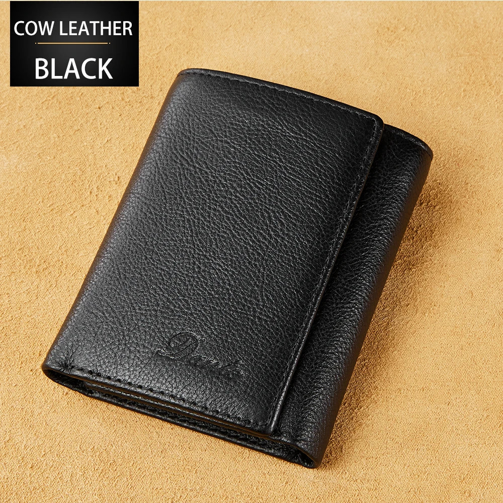 Dante Retro Three Fold Genuine Leather Men's Wallet with Anti-Theft Card Swiping Head Layer Cowhide Wallets Multiple Card Slot