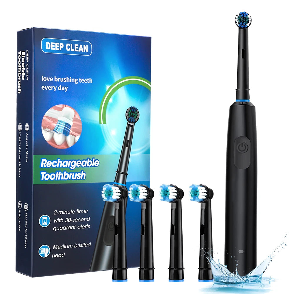 Electric Rotating Toothbrush 5 Modes Cleaning Teeth Brush Waterproof Rotary Electric Toothbrush With Timer with 8 Soft BrushHead
