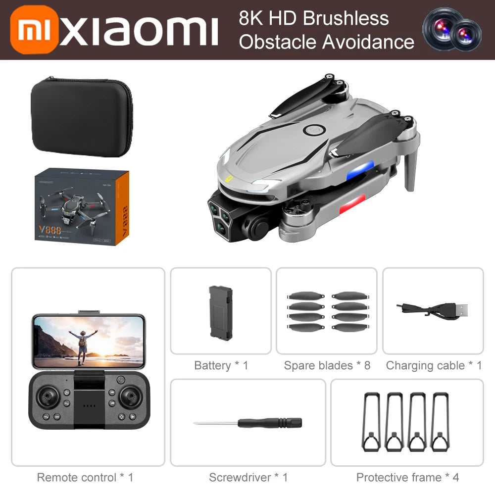 Xiaomi V888 Drone 8K Aerial HD Triple Camera Professional Obstacle Avoidance Optical Flow Positioning Brushless Power GPS Drone