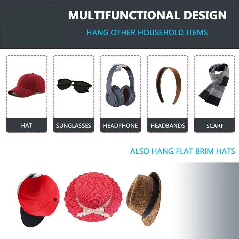 5 10pcs New Baseball Hat Hook Hat Sticking Hook Traceless Hook Black Minimalist Design Hat Rack Simple Earphone Necklace Storage