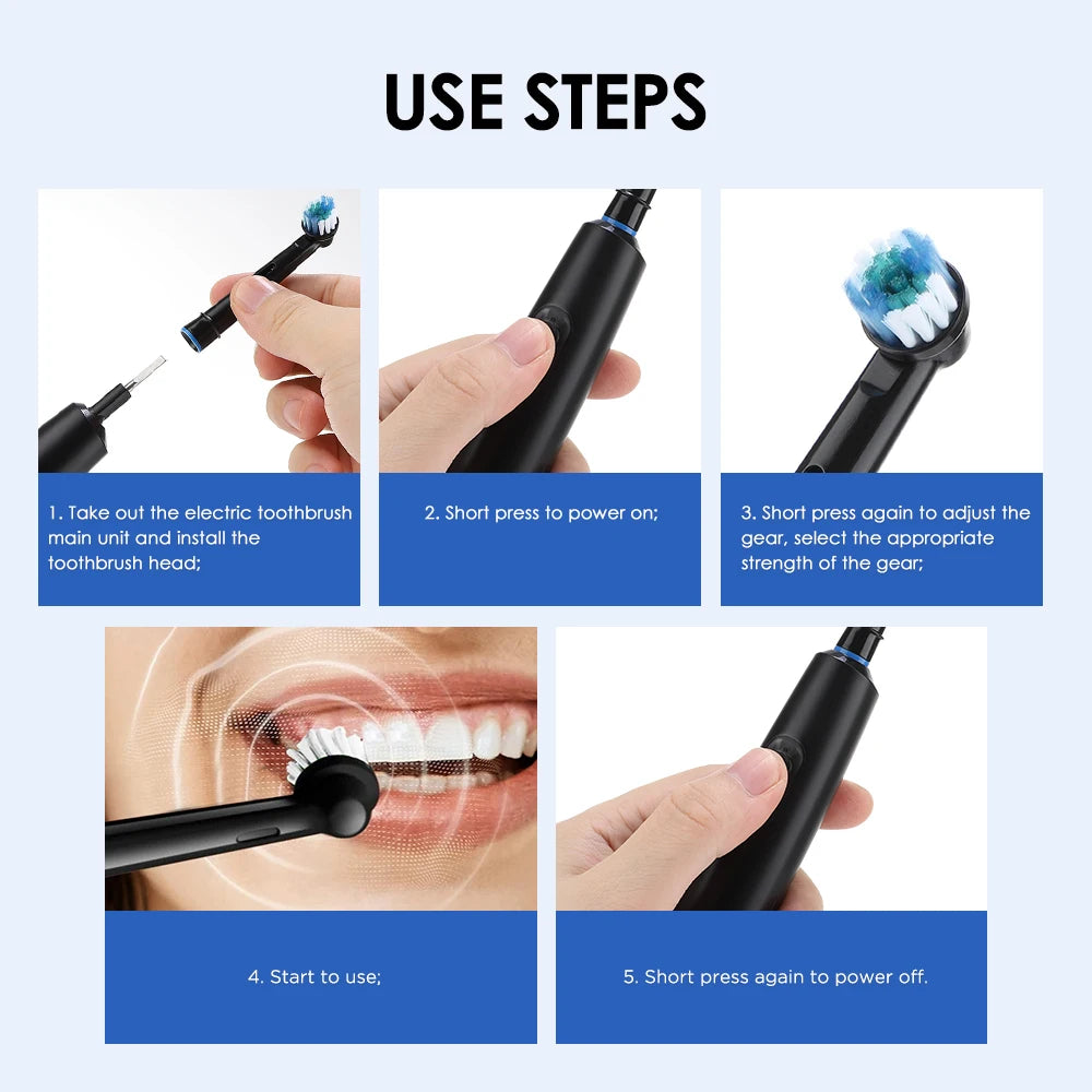 Electric Rotating Toothbrush 5 Modes Cleaning Teeth Brush Waterproof Rotary Electric Toothbrush With Timer with 8 Soft BrushHead