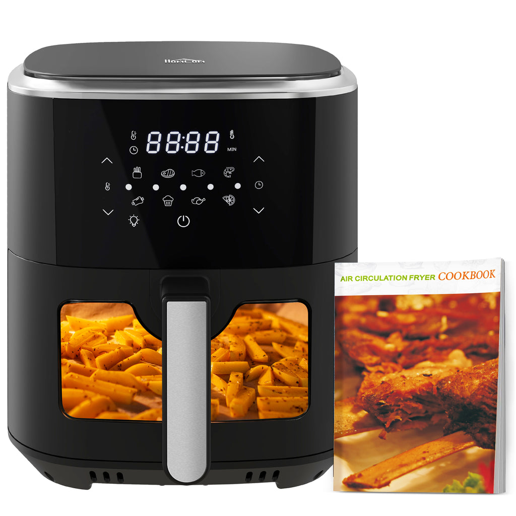 DodiOnline 6.5L 8 in 1 Digital Air Fryer Oven with Visible Window, Rapid Air Circulation, Adjustable Temp, Timer, Recipes and Non-stick Basket, 1500W, Black
