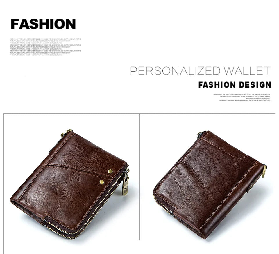 RFID Card Holder Wallet for Men Genuine Leather Small Money Bag Luxury Double Zipper Coin Pocket Quality Male Clutch Carteira