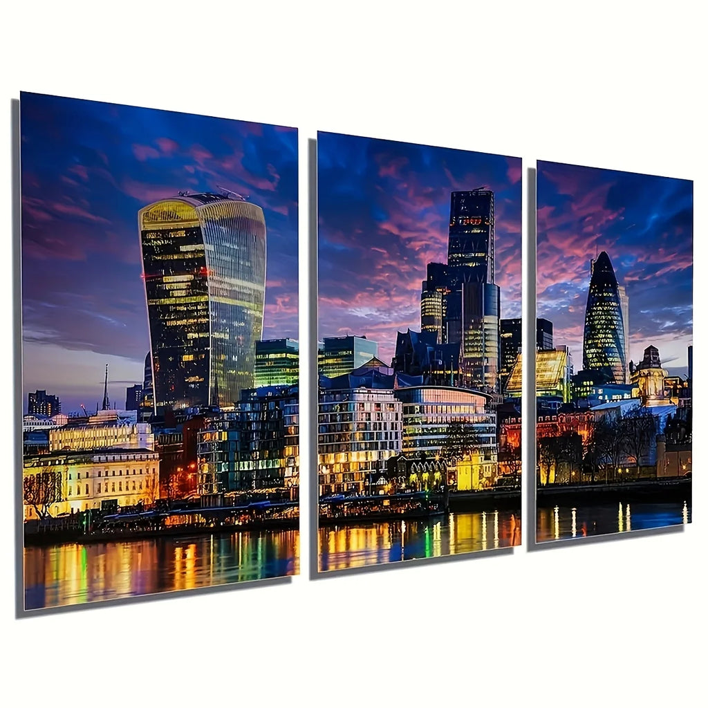 3pcs, Frameless Canvas Posters, Abstract London City Landscape Night Scene Illustrations, Canvas Wall Art, Art Wall Painting Gif