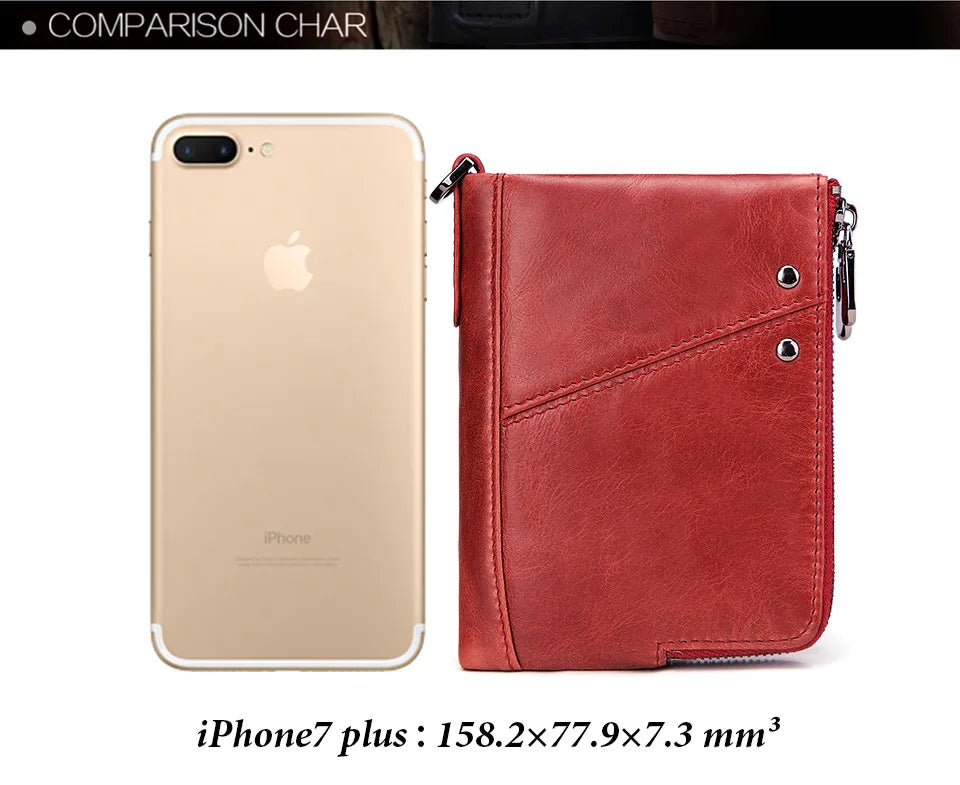 RFID Card Holder Wallet for Men Genuine Leather Small Money Bag Luxury Double Zipper Coin Pocket Quality Male Clutch Carteira