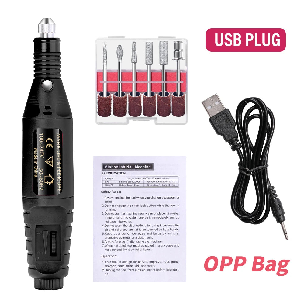6 Color Portable Nail Polishing Machine NEW Nail Drill Machine Electric Nail Sander Nail Accessories Milling Cutter For Manicure
