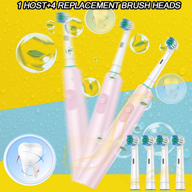 Morning Renewal -360 ° Rotating Electric Toothbrush, Adult Timer 5-mode Rechargeable Toothbrush, 4 replaceable brush heads elect