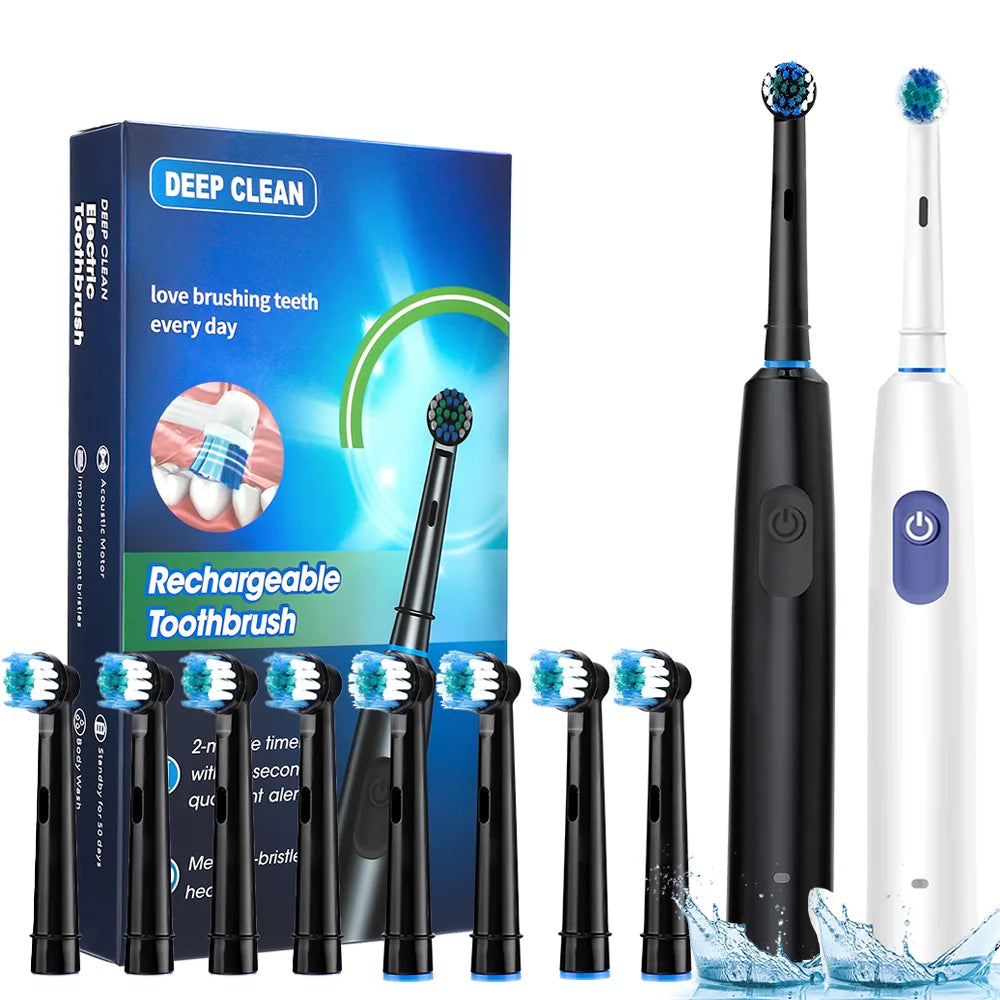 Electric Rotating Toothbrush 5 Modes Cleaning Teeth Brush Waterproof Rotary Electric Toothbrush With Timer with 8 Soft BrushHead