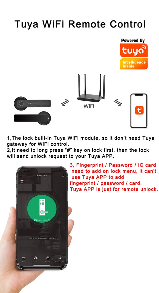 Tuya SmartLife APP WiFi Remote Control Smart Fingerprint Password RFID IC Card Lock Dead Bolt For Indoor Home Wooden Metal Door