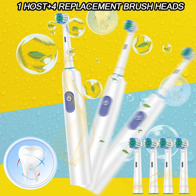 Morning Renewal -360 ° Rotating Electric Toothbrush, Adult Timer 5-mode Rechargeable Toothbrush, 4 replaceable brush heads elect