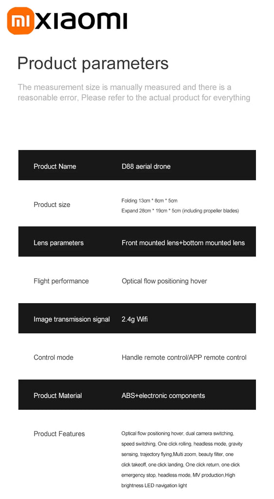 Xiaomi D88 Drone 8K Aerial HD Dual Camera Photography Intelligent Obstacle Avoidance Brushless Motor 5G WIFI GPS Return VR Drone