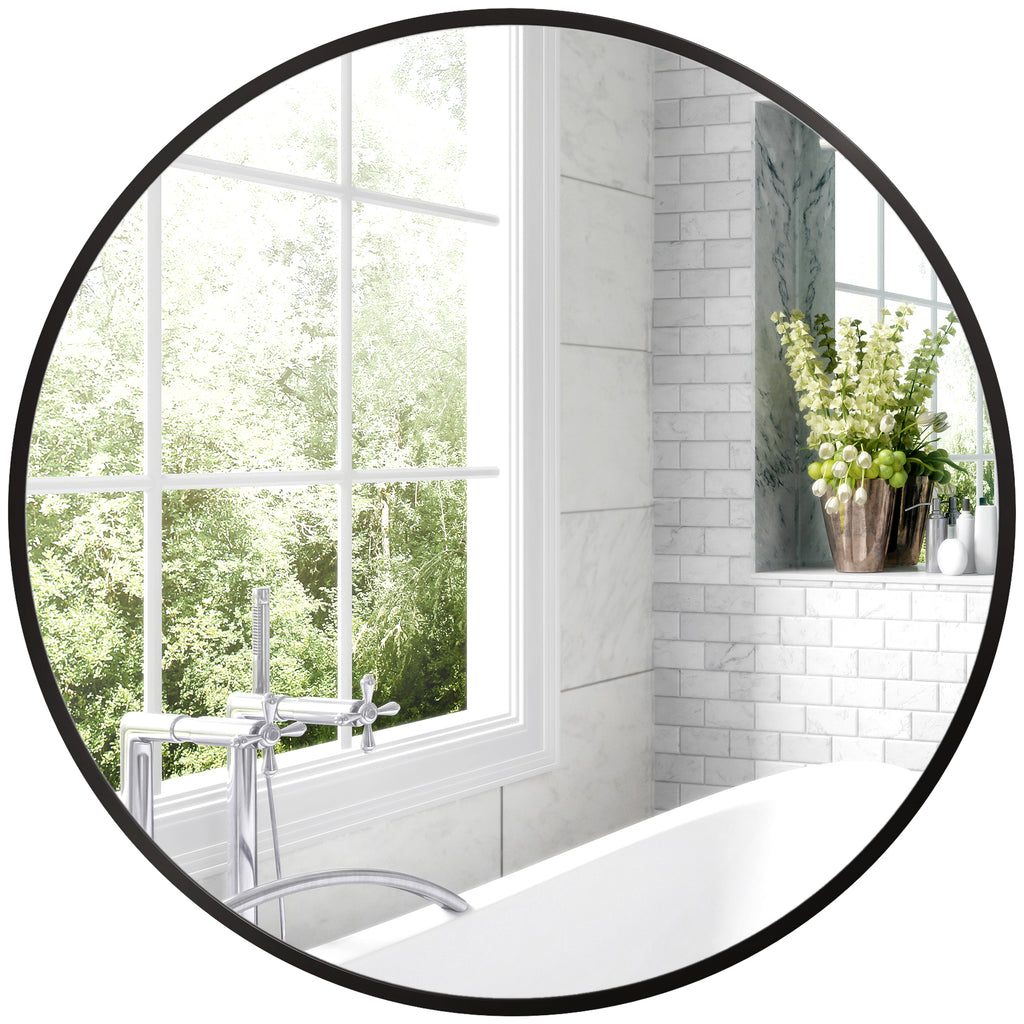 DodiOnline 70cm Aluminium Frame Round Bathroom Mirror - Black