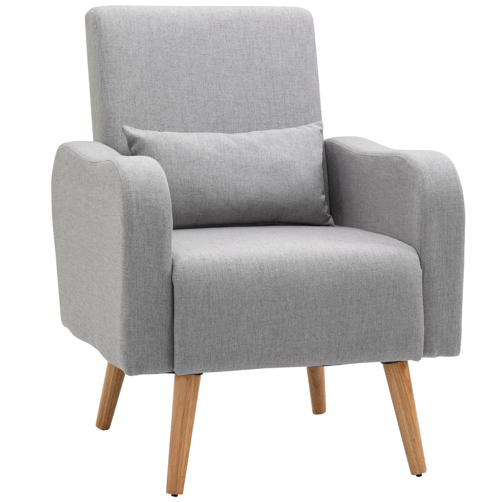 DodiOnline Accent Chair, Linen-Touch Armchair, Upholstered Leisure Lounge Sofa for Living Room, Club Chair with Wooden Frame, Grey