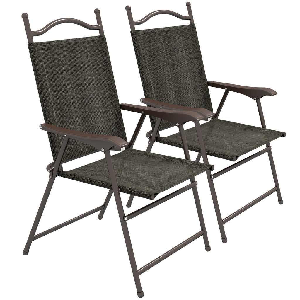 DodiOnline Set of Two Folding Garden Chairs, with Fabric Mesh Seats - Dark Brown