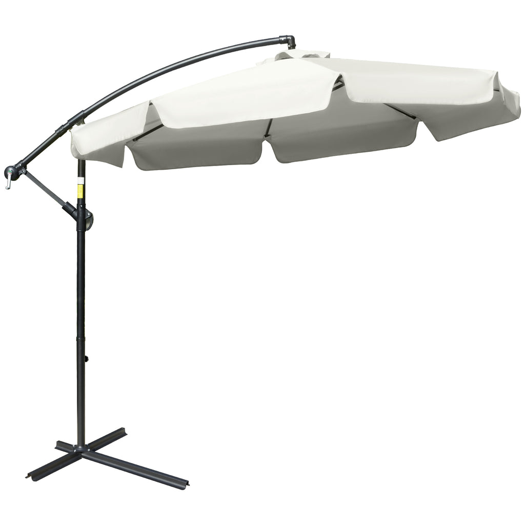 DodiOnline 2.7m Garden Banana Parasol Cantilever Umbrella with Crank Handle and Cross Base for Outdoor, Hanging Sun Shade, Cream White