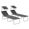 DodiOnline Outdoor Foldable Sun Lounger Set of 2, 4 Level Adjustable Backrest Reclining Sun Lounger Chair with Angle Adjust Sun Shade Awning for Beach, Garden, Patio, Grey