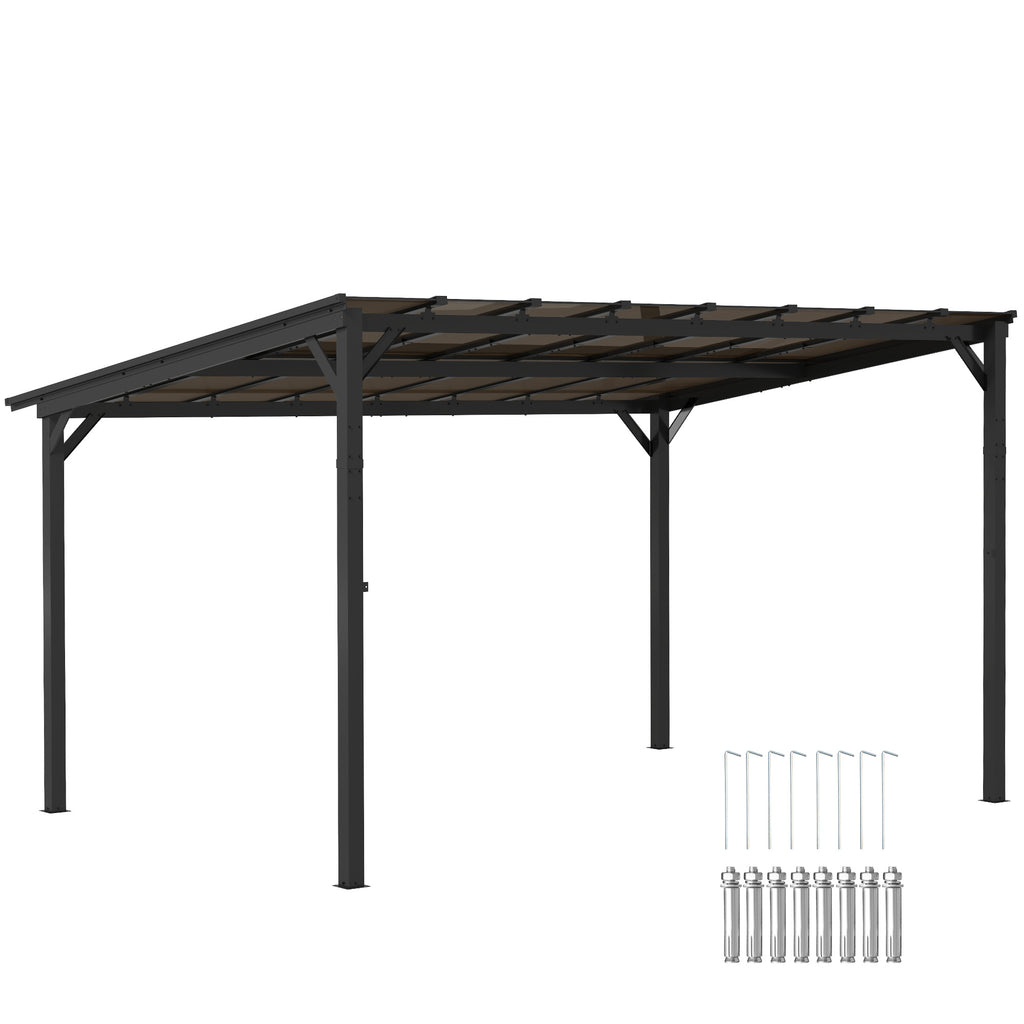 DodiOnline 3 x 4.3m Metal Pergola with UPF 50+ and Waterproof Polycarbonate Roof, Wall-Mounted or Free Standing Garden Gazebo, Wind-resistant Outdoor Sun Shade, Dark Grey