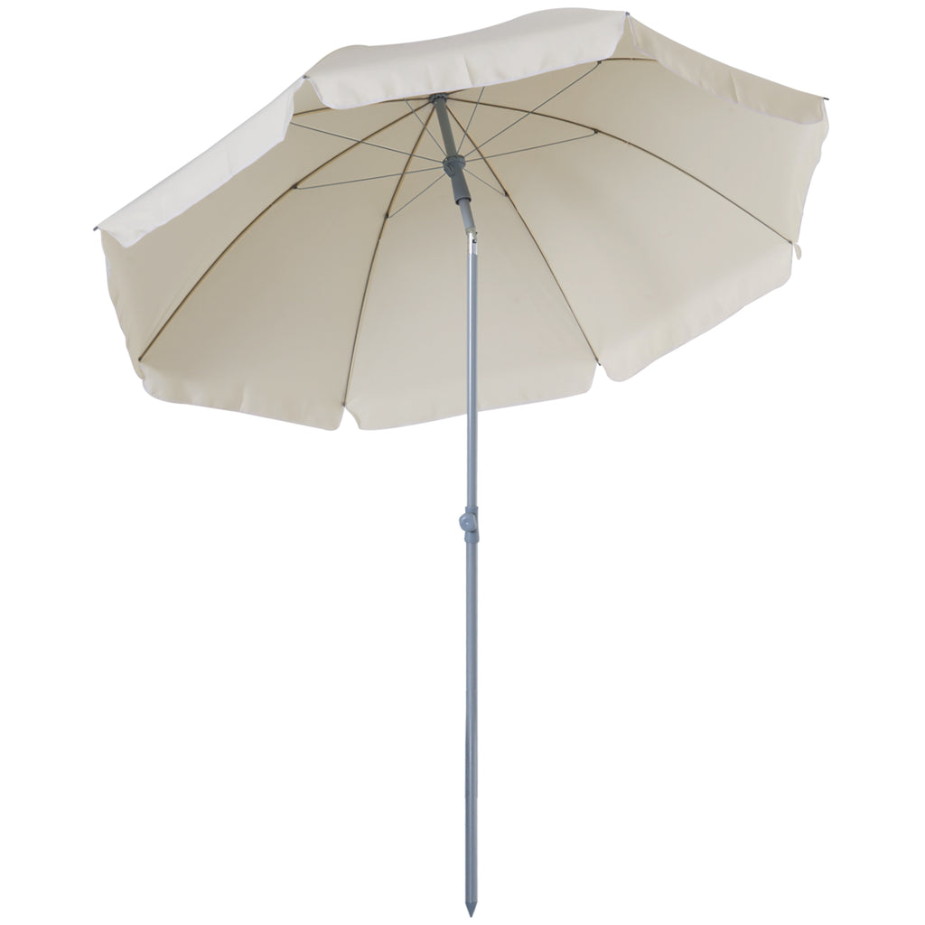 DodiOnline 2.2m Beach Umbrella, Portable Parasol with Tilting Function, Outdoor Sunshade Shelter with 8 Ribs, Cream White