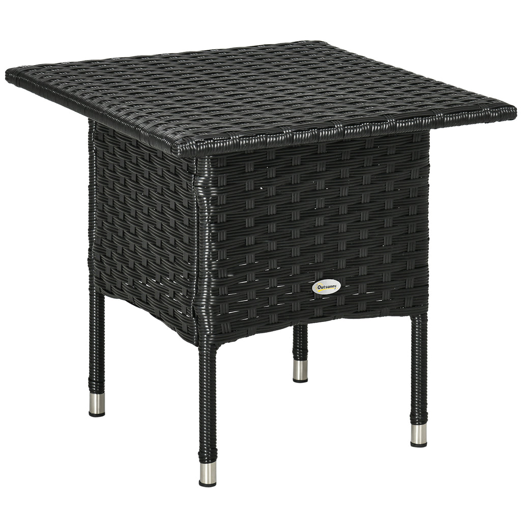 DodiOnline Rattan Side Table, Outdoor Coffee Table with Plastic Board Under the Full Woven Table Top for Patio, Garden, Balcony, Black