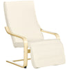 DodiOnline Wooden Lounging Chair Deck Relaxing Recliner Lounge Seat with Adjustable Footrest & Removable Cushion, Cream White