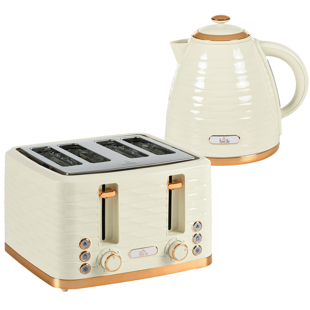 DodiOnline 3000W 1.7L Rapid Boil Kettle & 4 Slice Toaster, Kettle and Toaster Set with 7 Browning Controls and Crumb Tray, Beige