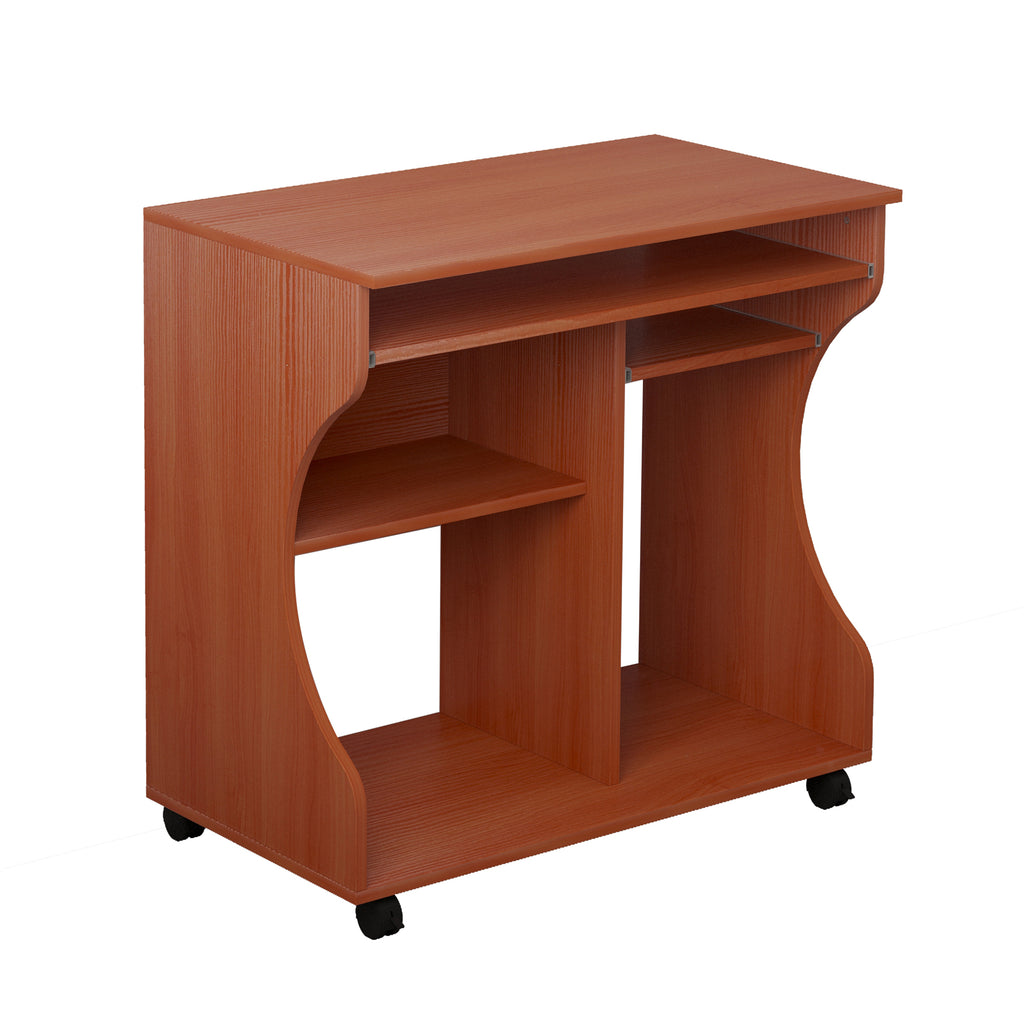 DodiOnline Multi-Storage Compact Work Desk, with Wheels - Cherry Wood Colour