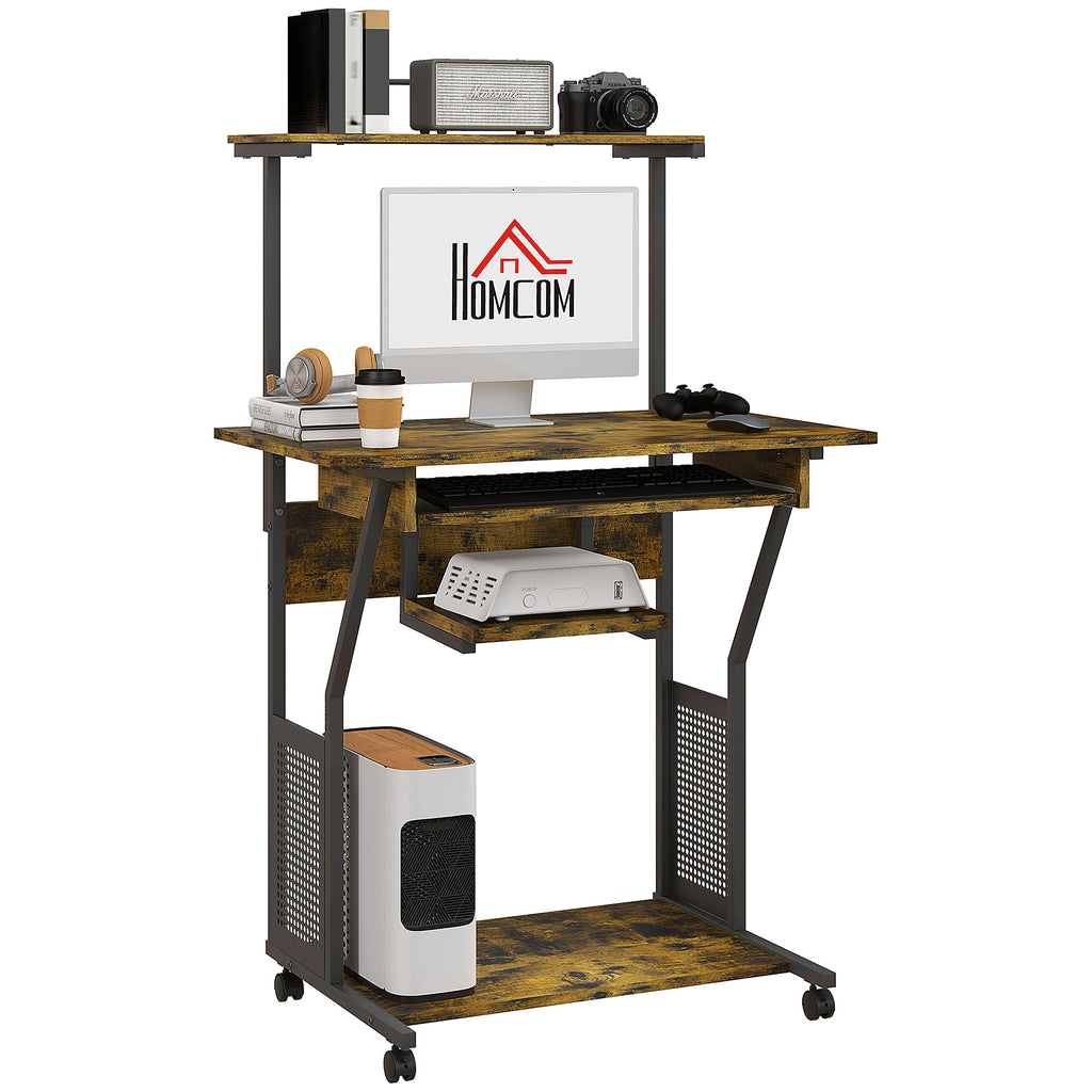 DodiOnline Multi-Storage Work Desk, with Sliding Keyboard Tray - Brown/Black
