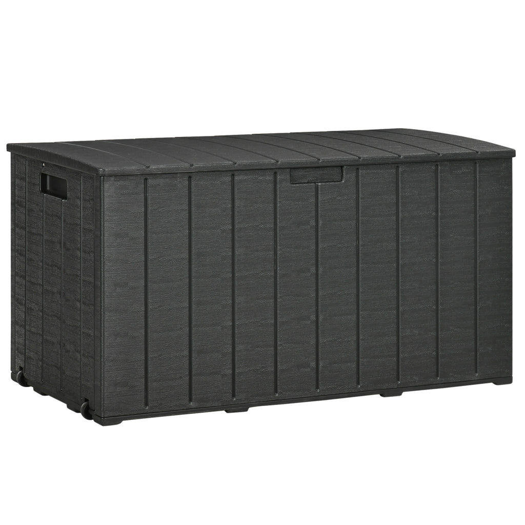 DodiOnline 336 Litre Extra Large Outdoor Garden Storage Box, Water-resistant Heavy Duty Double Wall Plastic Container, Outdoor Furniture Organizer, Deck Cushion Chest with Wheels and Handles, Black