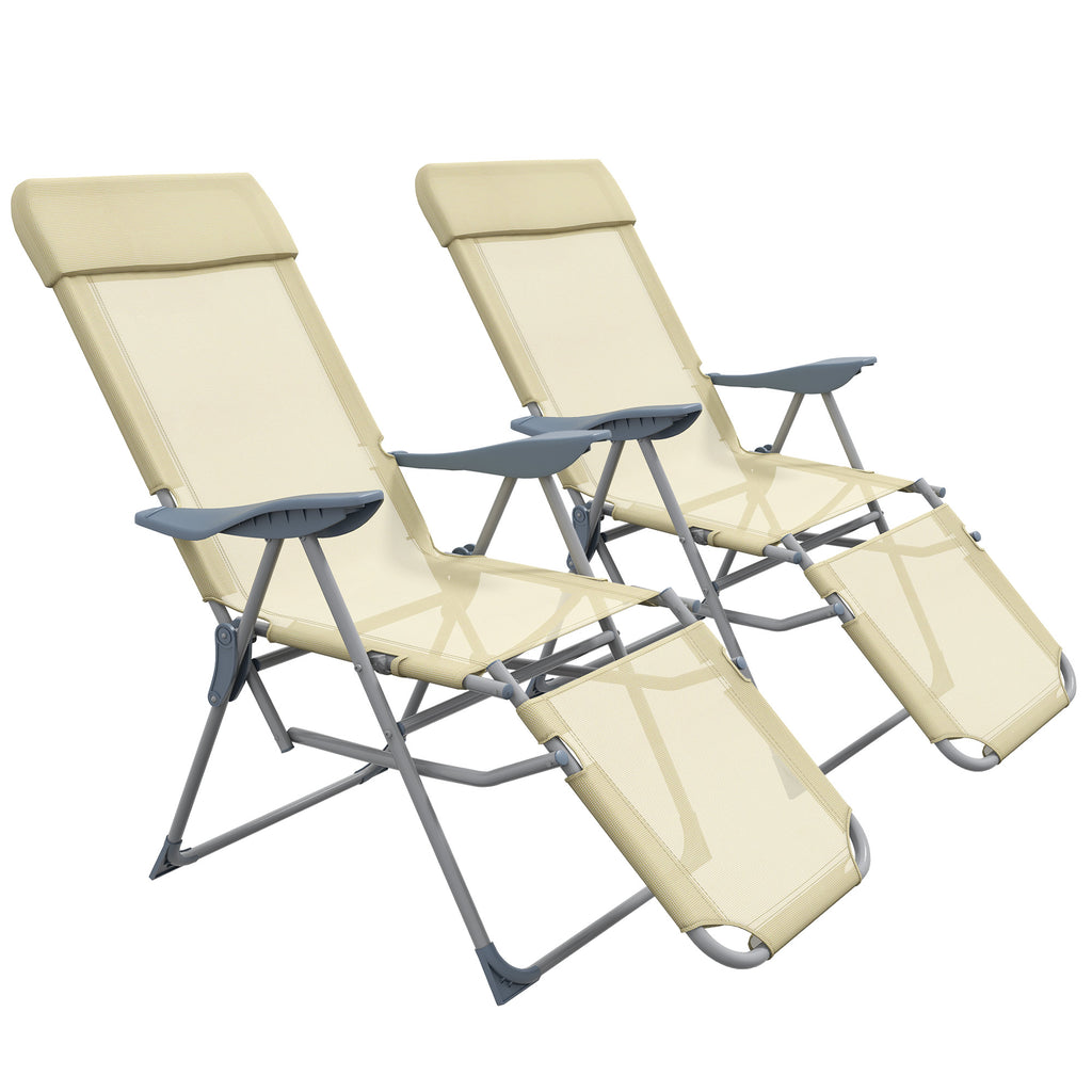 DodiOnline Set of Two Sun Loungers, with Five-Position Adjustable Backs - Beige