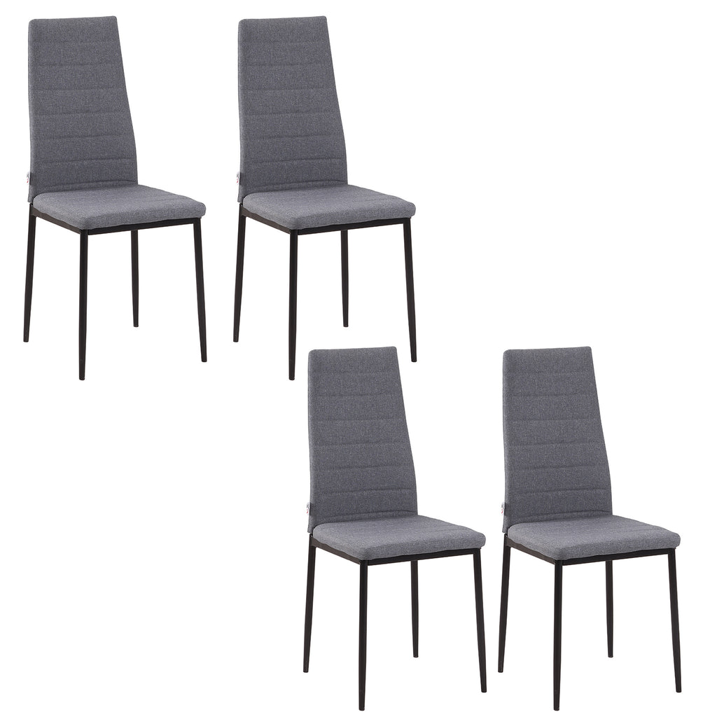 DodiOnline High Back Dining Chairs Modern Upholstered Linen-Touch Fabric Accent Chairs with Metal Legs for Kitchen, Set of 4, Grey