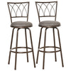 DodiOnline Set of 2 Bar Chairs Swivel Armless Upholstered Metal Frame Barstools with Backrest & Footrest, Bronze