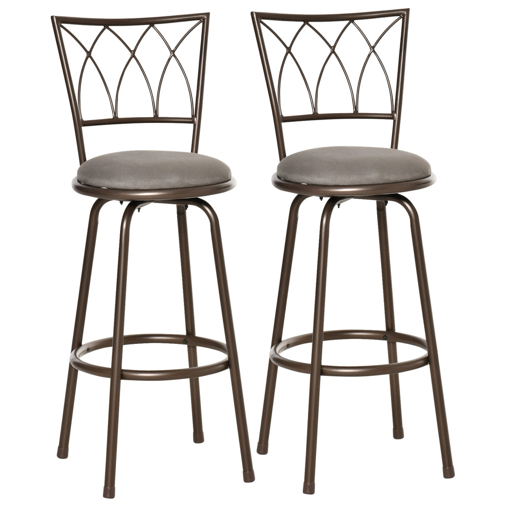 DodiOnline Set of 2 Bar Chairs Swivel Armless Upholstered Metal Frame Barstools with Backrest & Footrest, Bronze
