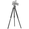 DodiOnline Industrial Tripod Floor Lamp, Nautical Cinema Standing Spotlight with Wood Legs and Adjustable Height for Living Room, Bedroom, Black and Silver