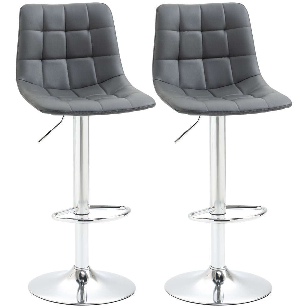 DodiOnline Adjustable Bar Stools Set of 2, Swivel PU Leather Upholstered Barstools with Tufted Seat and Back, Breakfast Bar Chairs for Kitchen Counter, Grey