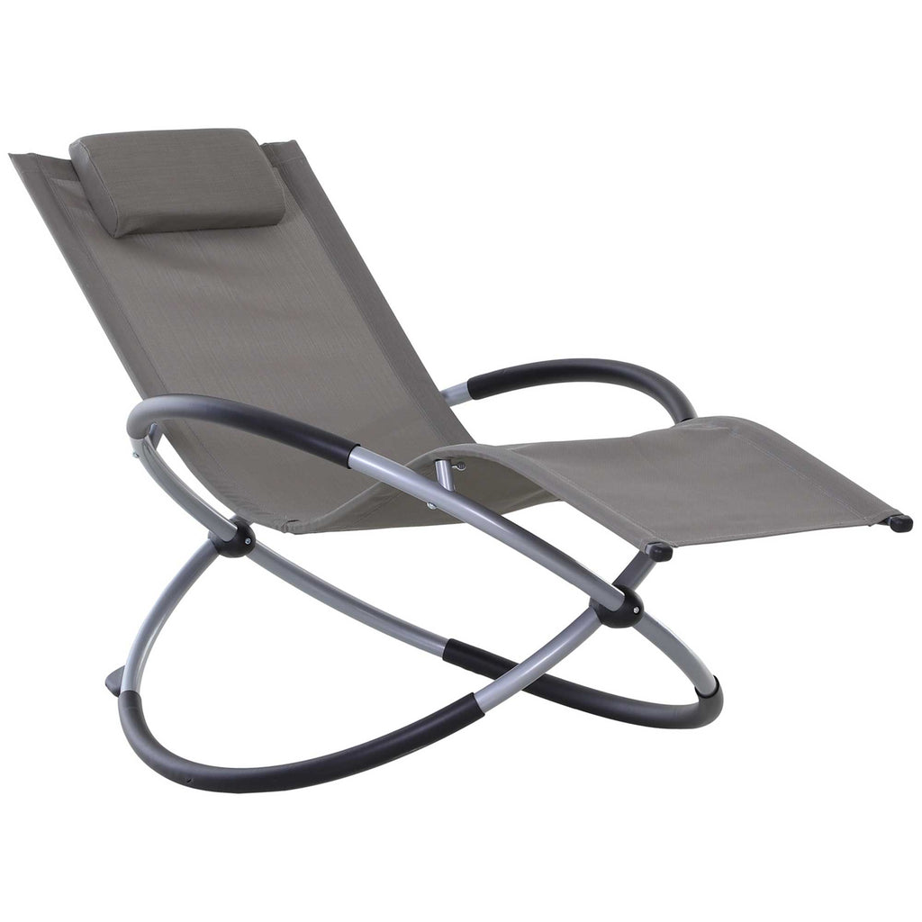 DodiOnline Outdoor Orbital Lounger Zero Gravity Patio Chaise Sun Lounger Foldable Rocking Chair with Pillow, Grey