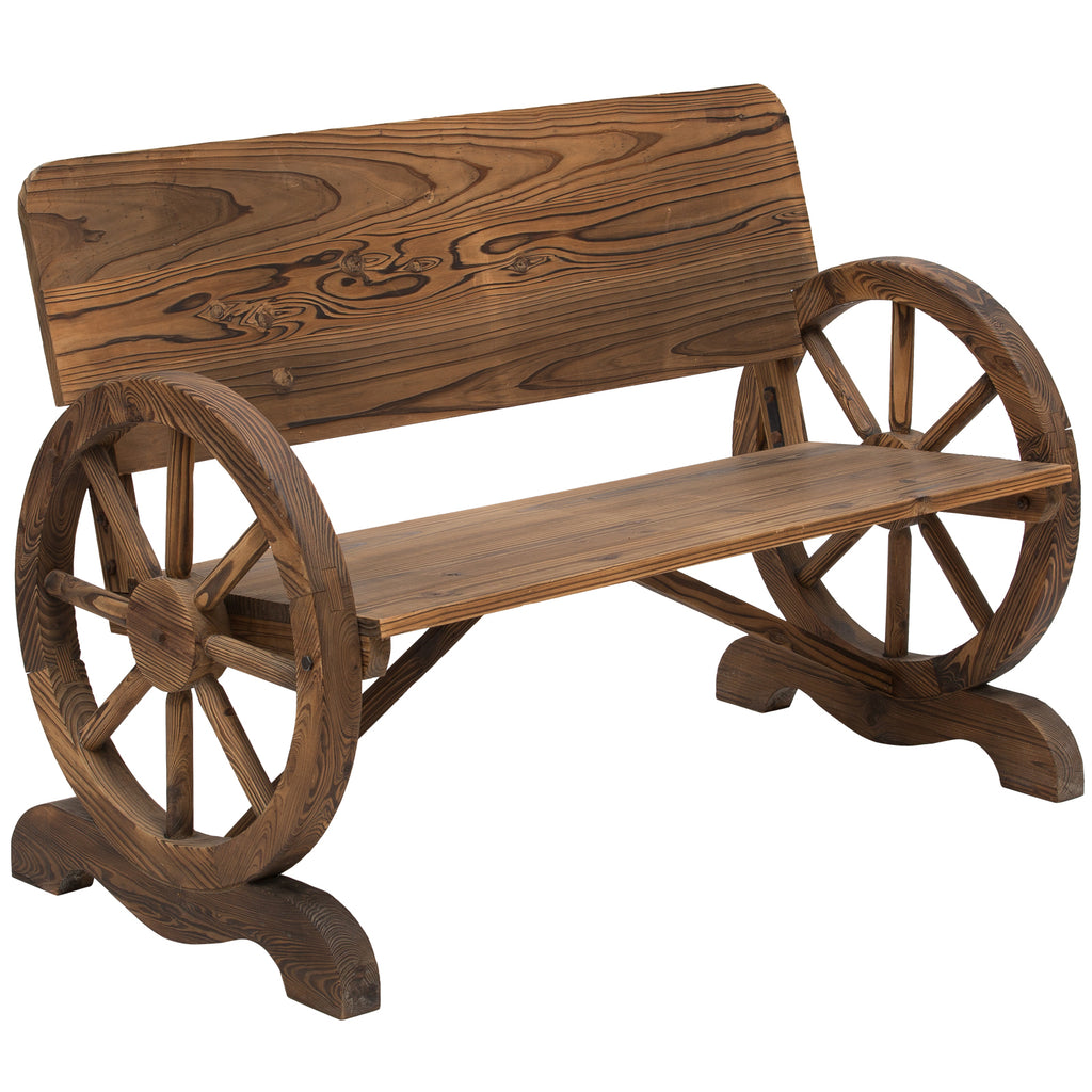 DodiOnline Fir Wood 2-Seater Outdoor Garden Wagon Wheel Bench
