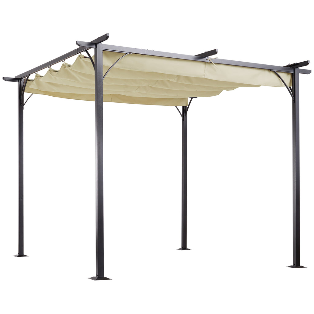 DodiOnline 3 x 3(m) Metal Pergola with Retractable Roof, Garden Gazebo Metal Pergola Canopy. Outdoor Sun Shade Shelter for Party BBQ, Beige