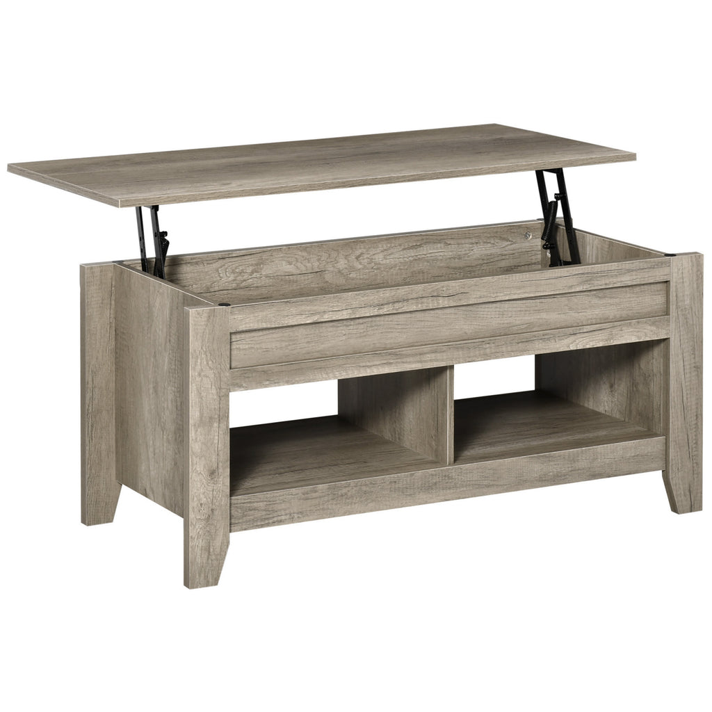 DodiOnline Lift Top Coffee Table w/ Hidden Storage Compartment Open Shelves Lift Tabletop Pop Up Centre Table for Living Room Oak Effect