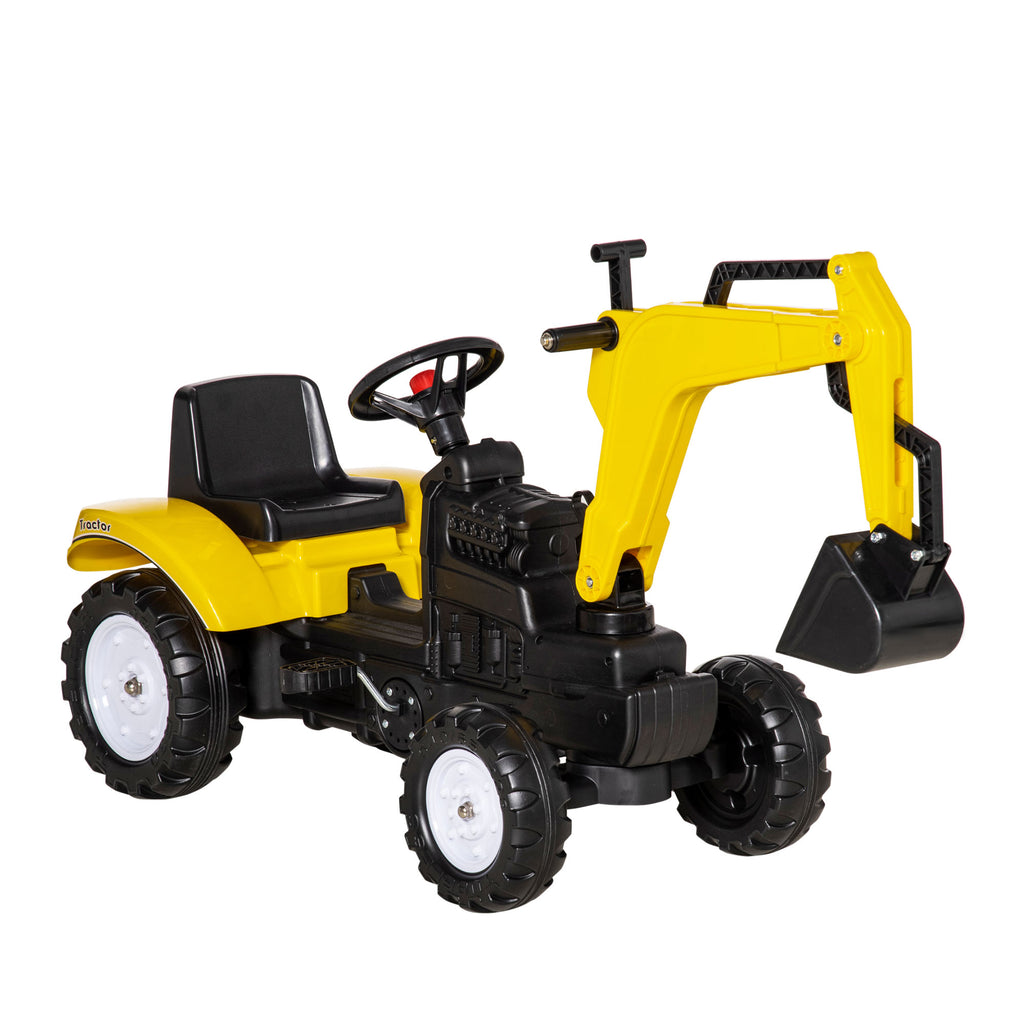 DodiOnline Kids Ride on Digger Pedal Go Kart Pretend Play Construction No Power Truck with Horn for 3 - 6 Years, Yellow