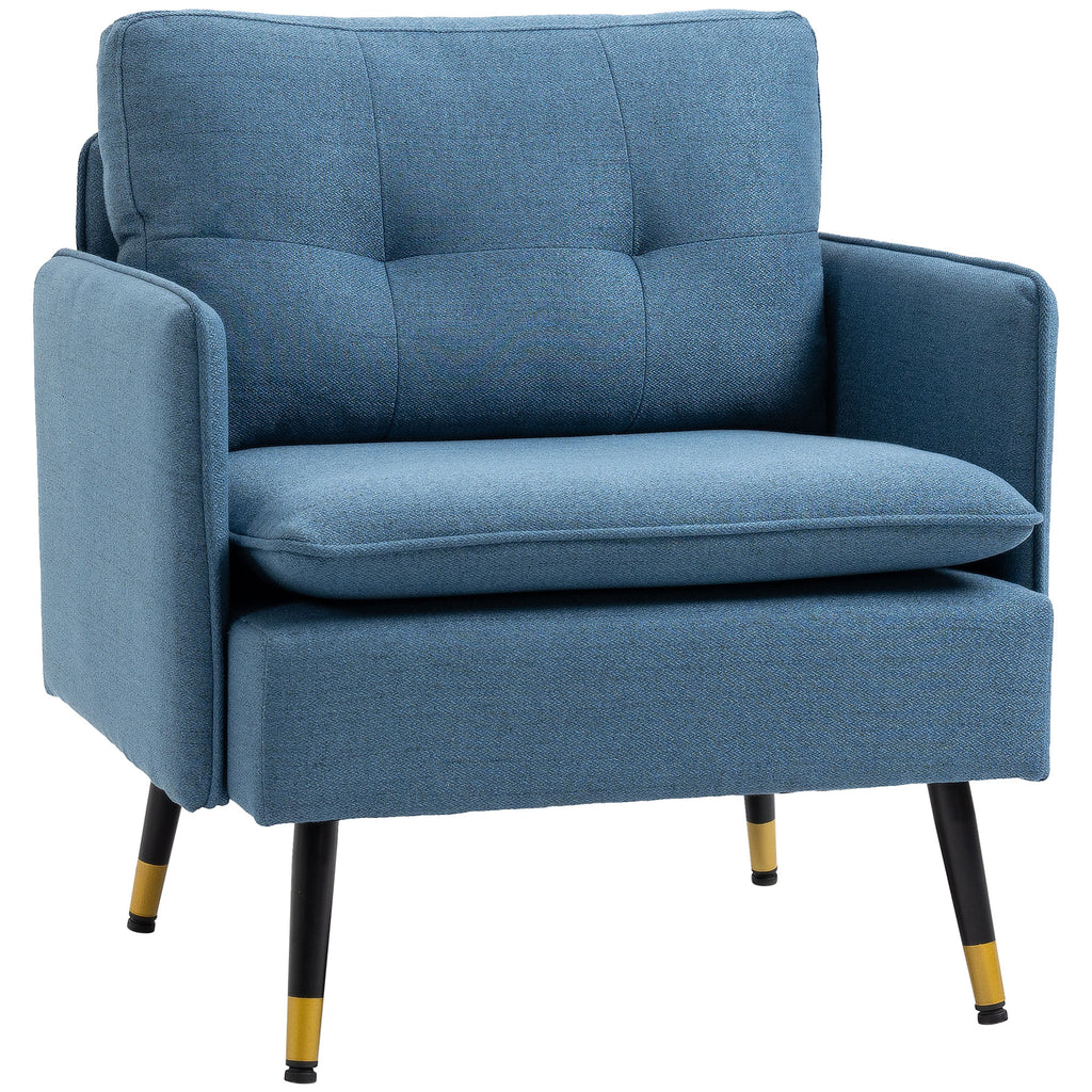 DodiOnline Modern One Seater Sofa, Button Tufted Armchair with Cushions and Steel Legs for Living Room, Guest Room, Dark Blue