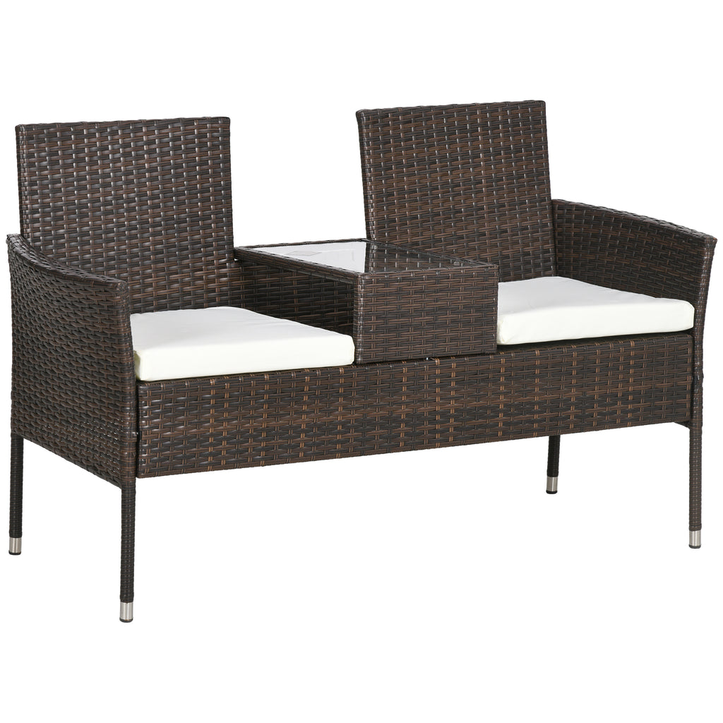 DodiOnline Two-Seat Rattan Chair, with Middle Table - Brown