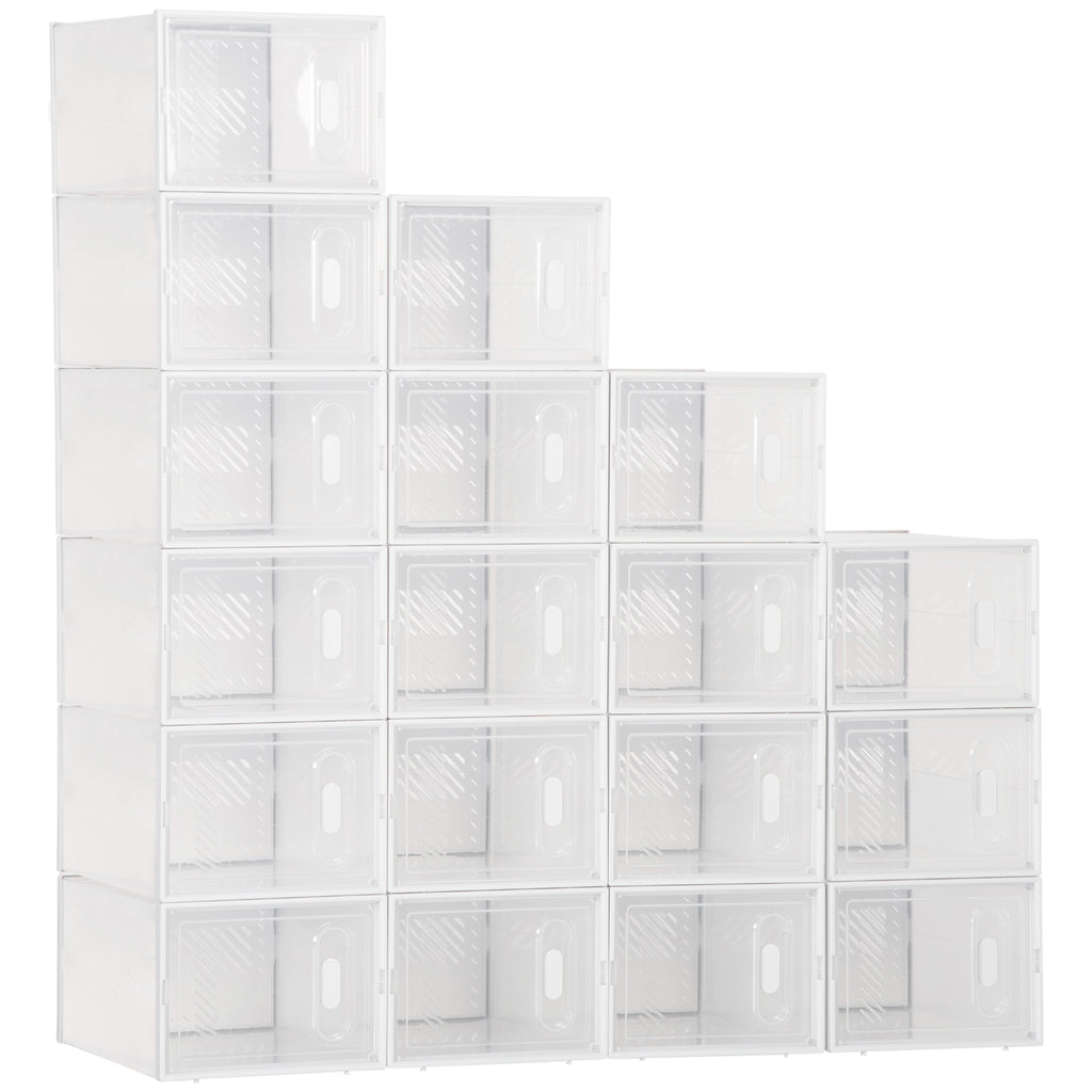 DodiOnline 18PCS Clear Shoe Box, Plastic Stackable Shoe Storage Box for UK/EU Size up to 8.5/43 with Magnetic Door for Women/Men, 25 x 35 x 19cm