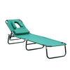 DodiOnline Foldable Outdoor Sun Lounger Adjustable Backrest Reclining Chair with Pillow and Reading Hole Garden Beach, Dark Green