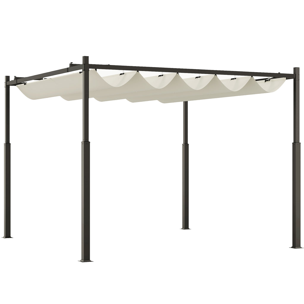 DodiOnline 3 x 3(m) Garden Pergola with Retractable Roof and Magnetic Fixture, Outdoor Gazebo Pergola Kit Sun Shade Canopy, UPF30+, 80mm Metal Column, Cream White